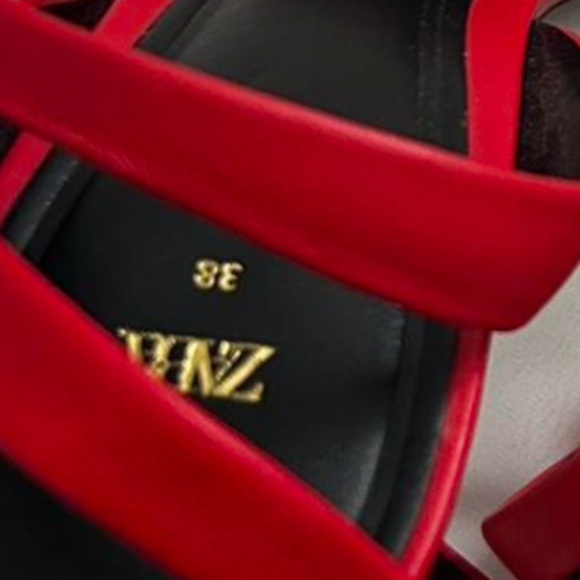 Zara red leather ankle strap gold chain link heels size 38 blogger favorite - Picture 8 of 8